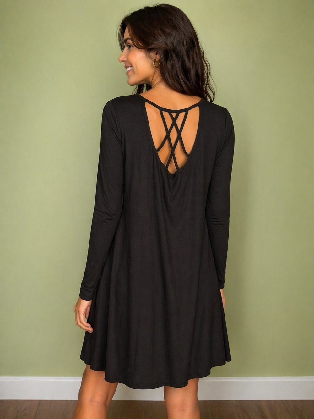 Mudd Black Long Sleeve Crisscross Back Swing Dress